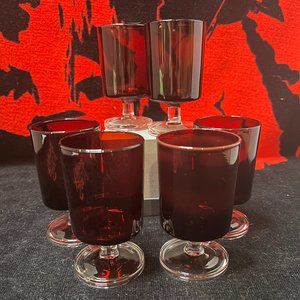 French Luminarc Ruby Red Cordial Drinking Glassware.Set Of 6. Vintage